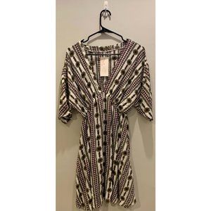 Deep V-Neck Vintage Floral Printed Swimsuit Cover Ups Casual Tunic Beach Dress